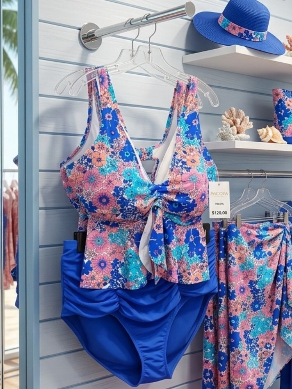 Raisins Curve Floral Tie-Front Plus Size Tankini Swim 2 PC Set - NWT